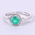 0.42 Ct Round Green Zambian Emerald & Lab Diamond Prong Silver Halo Statement Ring by Fine Color Jewels