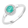 0.42 Ct Round Green Zambian Emerald & Lab Diamond Prong Silver Halo Statement Ring