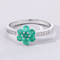 0.42 Ct Round Green Zambian Emerald & Lab Diamond Prong Silver Pave Floral Ring by Fine Color Jewels