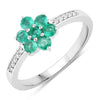 0.42 Ct Round Green Zambian Emerald & Lab Diamond Prong Silver Pave Floral Ring