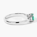 0.42 Ct Round Green Zambian Emerald & Lab Diamond Prong Silver Three Stone Ring by Fine Color Jewels