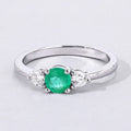 0.42 Ct Round Green Zambian Emerald & Lab Diamond Prong Silver Three Stone Ring by Fine Color Jewels