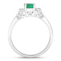 0.42 Ct Round Green Zambian Emerald & Lab Grown Diamond Prong Silver Promise Ring by Fine Color Jewels