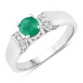0.42 Ct Round Green Zambian Emerald & Lab Grown Diamond Prong Silver Promise Ring by Fine Color Jewels