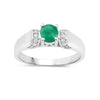 0.42 Ct Round Green Zambian Emerald & Lab Grown Diamond Prong Silver Promise Ring