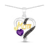 0.43 Ct Heart Purple Amethyst Prong Silver Double Heart Mom Pendant Necklace