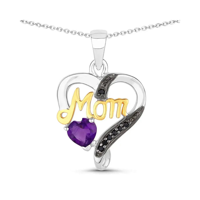 0.43 Ct Heart Purple Amethyst Prong Silver Double Heart Mom Pendant Necklace by Fine Color Jewels