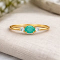 0.43 Ct Oval Green Emerald and White Sapphire Prong 22K Gold Vermeil Three Stone Promise Ring by Fine Color Jewels