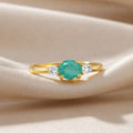 0.43 Ct Oval Green Emerald and White Sapphire Prong 22K Gold Vermeil Three Stone Promise Ring by Fine Color Jewels