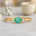 0.43 Ct Oval Green Emerald and White Sapphire Prong 22K Gold Vermeil Three Stone Promise Ring by Fine Color Jewels