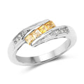 0.43 Ct Square Yellow Citrine and White Topaz Channel Silver Bypass Ring by Fine Color Jewels