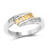 0.43 Ct Square Yellow Citrine and White Topaz Channel Silver Bypass Ring
