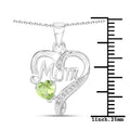 0.44 Ct Heart Green Peridot Prong Silver Double Heart Mom Pendant Necklace by Fine Color Jewels