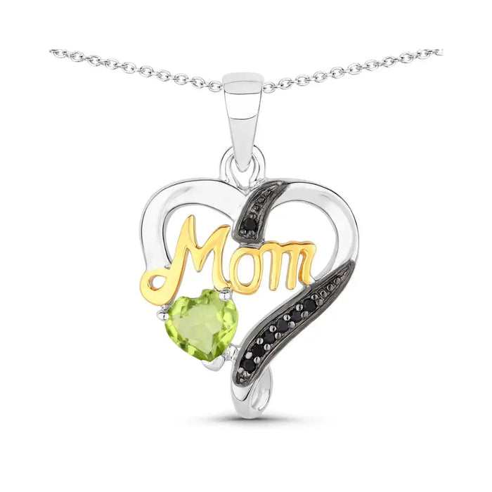 0.44 Ct Heart Green Peridot Prong Silver Double Heart Mom Pendant Necklace by Fine Color Jewels