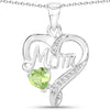 0.44 Ct Heart Green Peridot Prong Silver Double Heart Mom Pendant Necklace