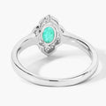 0.44 Ct Oval Green Zambian Emerald & Lab Diamond Prong Silver Floral Halo Ring by Fine Color Jewels