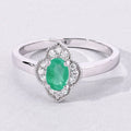 0.44 Ct Oval Green Zambian Emerald & Lab Diamond Prong Silver Floral Halo Ring by Fine Color Jewels
