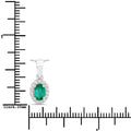 0.44 Ct Oval Green Zambian Emerald & Lab Diamond Prong Silver Halo Pendant Necklace by Fine Color Jewels
