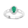 0.44 Ct Oval Green Zambian Emerald & Lab Grown Diamond Prong Silver Halo Engagement Ring