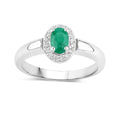 0.44 Ct Oval Green Zambian Emerald & Lab Grown Diamond Prong Silver Halo Engagement Ring by Fine Color Jewels