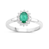 0.44 Ct Oval Green Zambian Emerald & Lab Grown Diamond Prong Silver Halo Ring