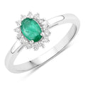 0.44 Ct Oval Green Zambian Emerald & Lab Grown Diamond Prong Silver Halo Ring by Fine Color Jewels