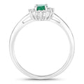 0.44 Ct Oval Green Zambian Emerald & Lab Grown Diamond Prong Silver Halo Ring by Fine Color Jewels