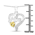 0.45 Ct Heart Yellow Citrine Prong Silver Double Heart Mom Pendant Necklace by Fine Color Jewels