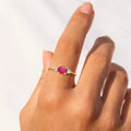 0.45 Ct Oval Red Ruby 22k Gold Vermeil Ruby Oval Three Stone Claw Ring by Fine Color Jewels
