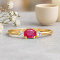 0.45 Ct Oval Red Ruby 22k Gold Vermeil Ruby Oval Three Stone Claw Ring by Fine Color Jewels