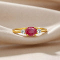 0.45 Ct Oval Red Ruby 22k Gold Vermeil Ruby Oval Three Stone Claw Ring by Fine Color Jewels