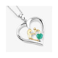 0.45 CTTW Heart Green Emerald Prong Silver Mom Pendant Necklace by Fine Color Jewels