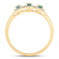 0.46 Ct Green Genuine Alexandrite and Diamond 18K Yellow Gold Three Stone Halo Ring by Fine Color Jewels