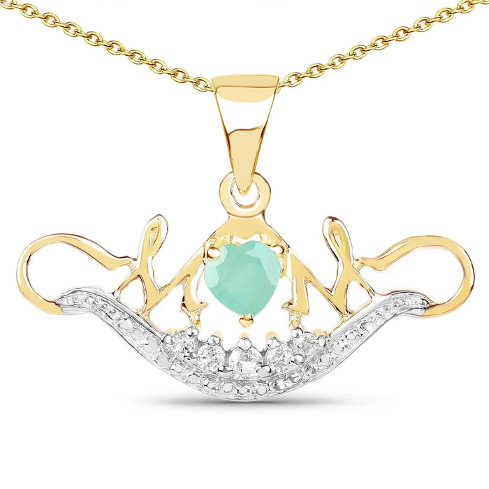 0.46 Ct Heart Green Emerald Prong Gold Plated Silver Mom Pendant Necklace by Fine Color Jewels
