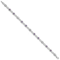 0.47 Ct Round Purple Amethyst & Diamond Prong Sterling Silver Floral Link Bracelet by Fine Color Jewels
