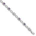 0.47 Ct Round Purple Amethyst & Diamond Prong Sterling Silver Floral Link Bracelet by Fine Color Jewels
