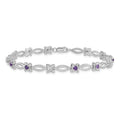 0.47 Ct Round Purple Amethyst & Diamond Prong Sterling Silver Floral Link Bracelet by Fine Color Jewels