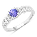 0.47 Ct Round Violet Tanzanite and Lab Diamond Prong Silver Three Stone Ring by Fine Color Jewels