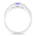 0.47 Ct Round Violet Tanzanite and Lab Diamond Prong Silver Three Stone Ring by Fine Color Jewels
