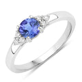 0.47 Ct Round Violet Tanzanite & Lab Diamond Prong Silver Cocktail Ring by Fine Color Jewels