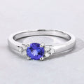 0.47 Ct Round Violet Tanzanite & Lab Diamond Prong Silver Cocktail Ring by Fine Color Jewels