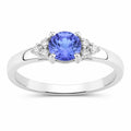 0.47 Ct Round Violet Tanzanite & Lab Diamond Prong Silver Cocktail Ring by Fine Color Jewels