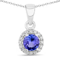 0.47 Ct Round violet Tanzanite & Lab Diamond prong Silver Halo pendant Necklace by Fine Color Jewels