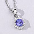 0.47 Ct Round violet Tanzanite & Lab Diamond prong Silver Halo pendant Necklace by Fine Color Jewels