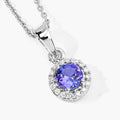 0.47 Ct Round violet Tanzanite & Lab Diamond prong Silver Halo pendant Necklace by Fine Color Jewels