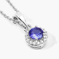 0.47 Ct Round violet Tanzanite & Lab Diamond prong Silver Halo pendant Necklace by Fine Color Jewels