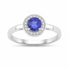 0.47 Ct Round Violet Tanzanite & Lab Diamond Prong Silver Halo Ring