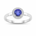 0.47 Ct Round Violet Tanzanite & Lab Diamond Prong Silver Halo Ring by Fine Color Jewels