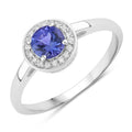 0.47 Ct Round Violet Tanzanite & Lab Diamond Prong Silver Halo Ring by Fine Color Jewels