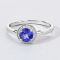 0.47 Ct Round Violet Tanzanite & Lab Diamond Prong Silver Halo Ring by Fine Color Jewels